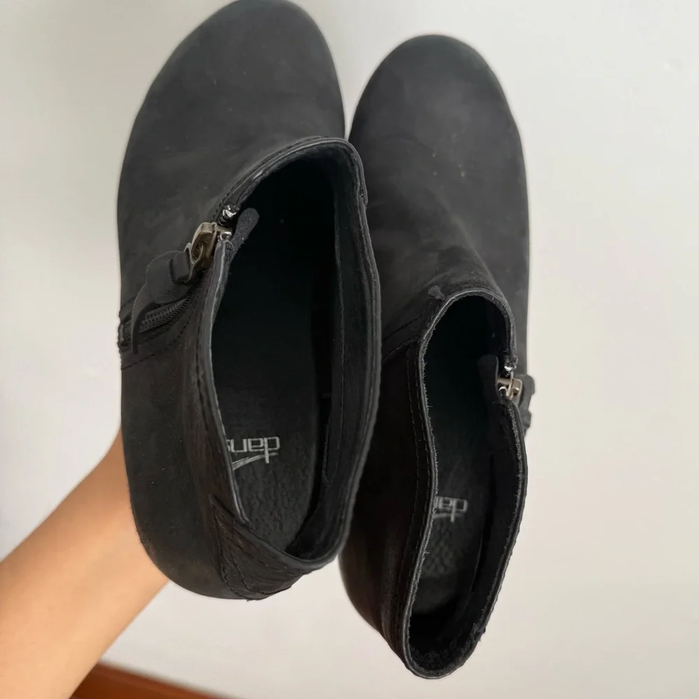 Dansko Black Leather Ankle Clog Booties Platform Heel Comfort Shoes Size 37